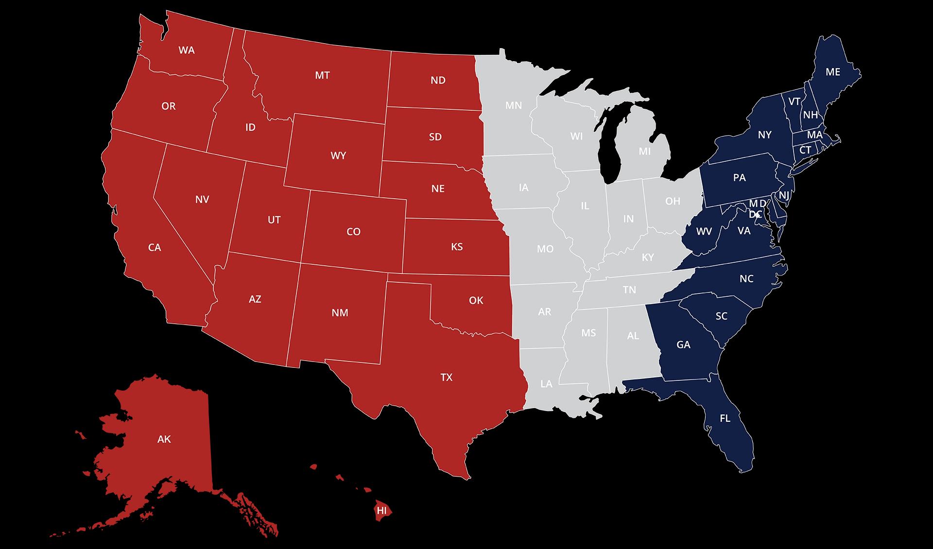 A U.S. Map with USA Football Youth Football Regions designated